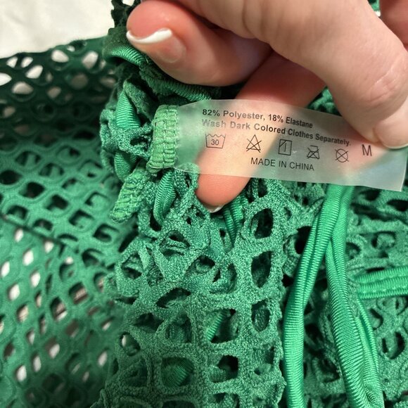 Womens Solid Green Mesh Beach Swim Sarong Coverup Mini Skirt Medium - Picture 2 of 2